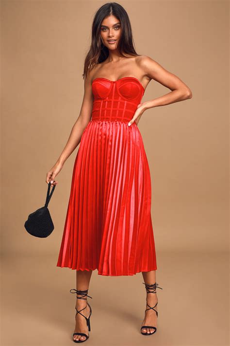 Pleated Bustier Dress Red Silk Organza 